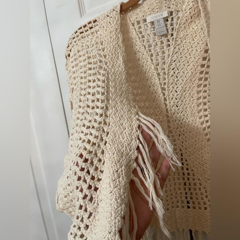 Chico’s Knitted Crochet Bohemian Prairie Cottage Core Cardigan Sz S Chico Sz 0 - Picture 2 of 7